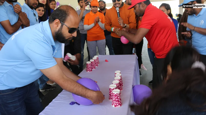 blowing Paper cup tower with balloon air