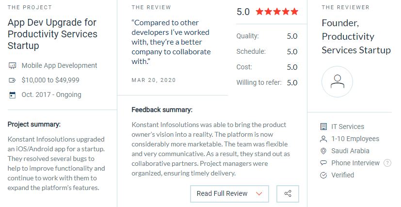 rating clutch services startup