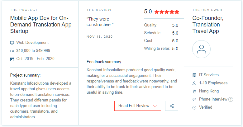 client testimonial on demand translation app