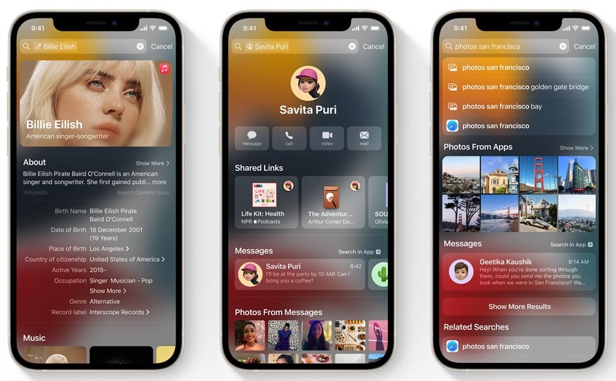 search results new ios 15 features