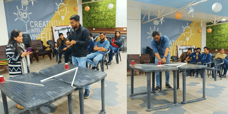 balloon and paper cup relay race